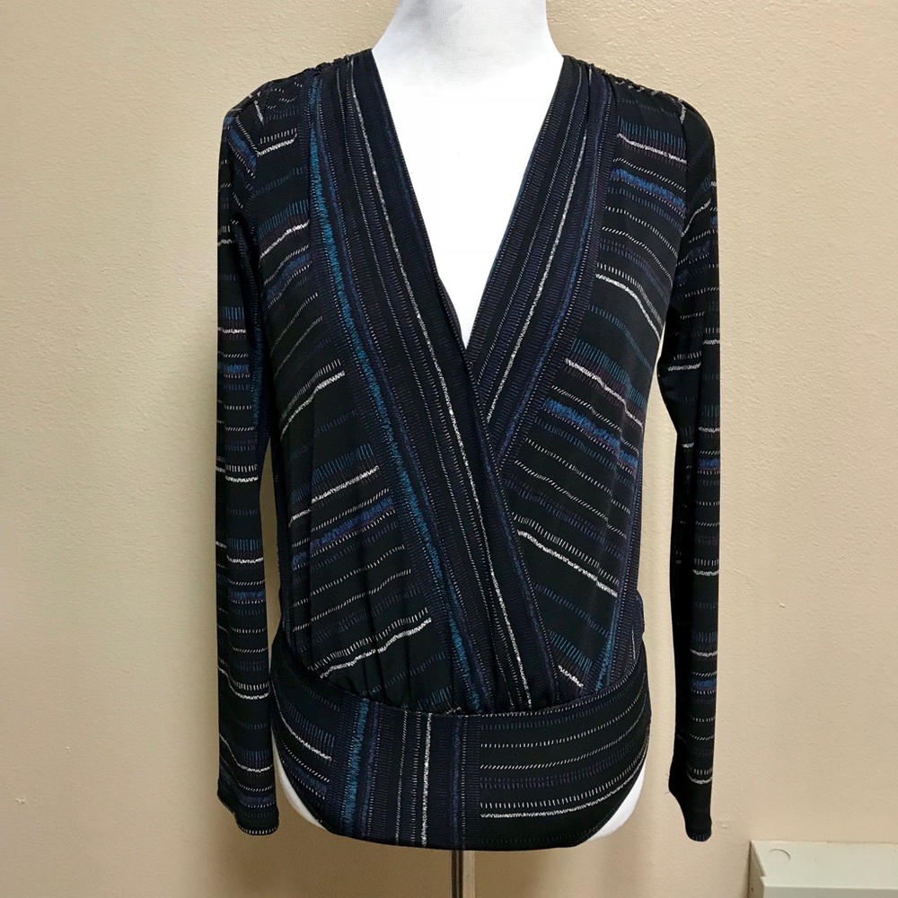 BCBGeneration Navy Blue Stripes Bodysuit Top